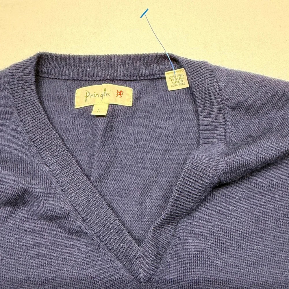 Pringle of Scotland Vintage Y2K 100% Wool V-Neck Sweater Mens L Navy Preppy